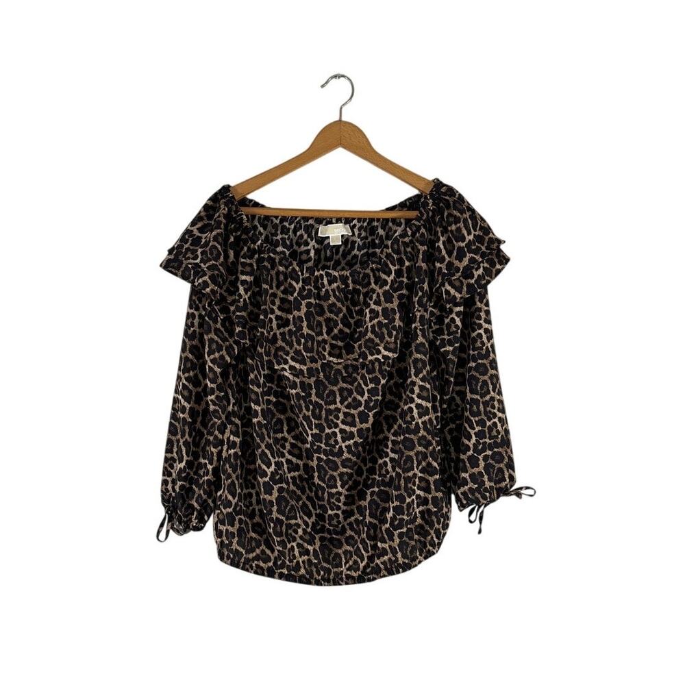 Michael Kors Leopard Off Shoulder Top Blouse Size Large